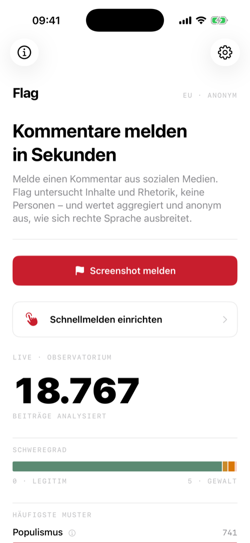Startbildschirm der App